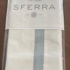 SFERRA Estate Euro King sham White Pillow Cover with Pale Blue Trim